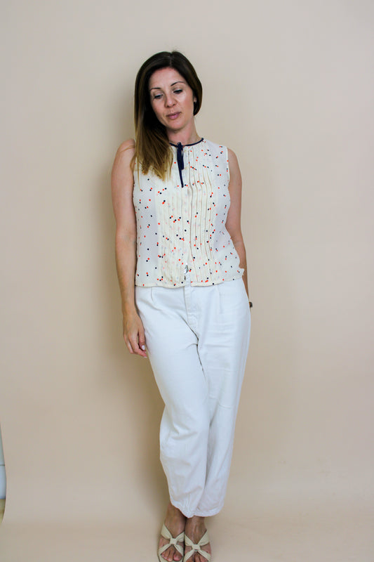 WHISTLES Sleeveless Polkadot Silk Blouse Size 10