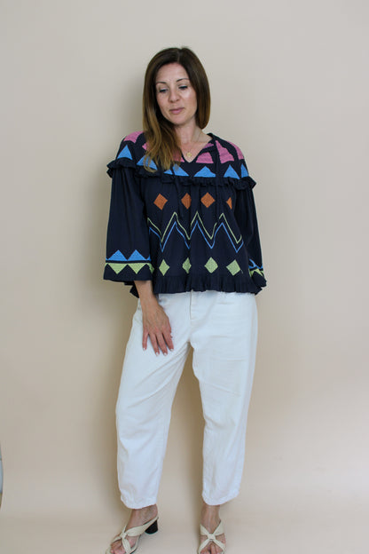 STELLA NOVA Embroidered Multi Shape Blouse Size 8-10