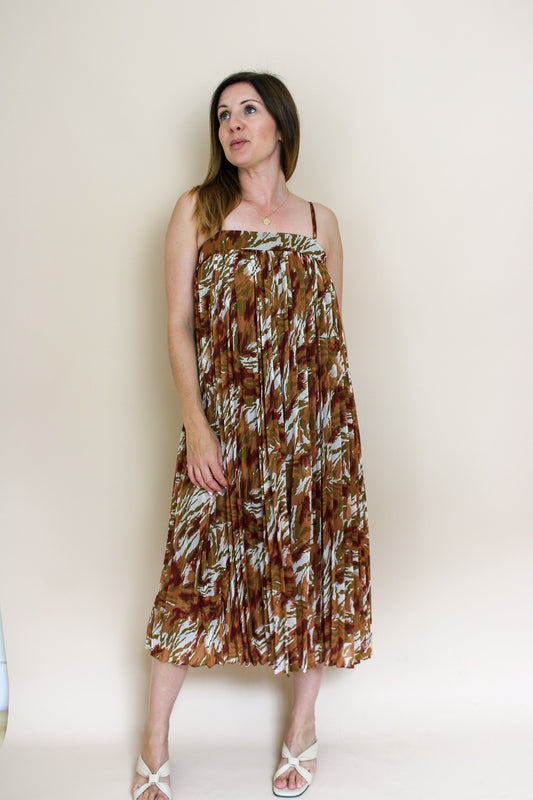 WHISTLES Pleated Print Swing Midi Dress Size 8