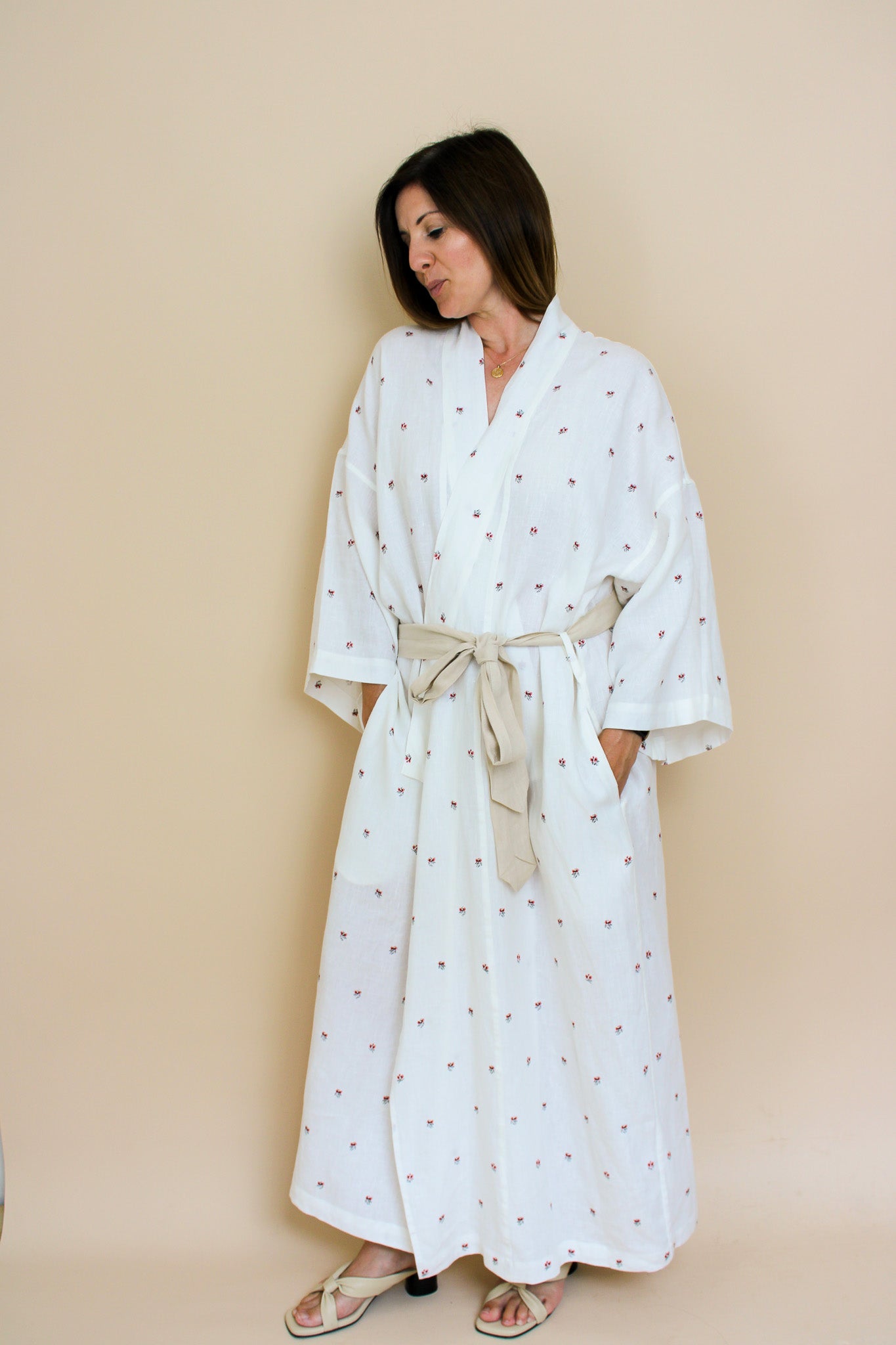 DEIJI STUDIOS Floral '02' Linen Robe One Size