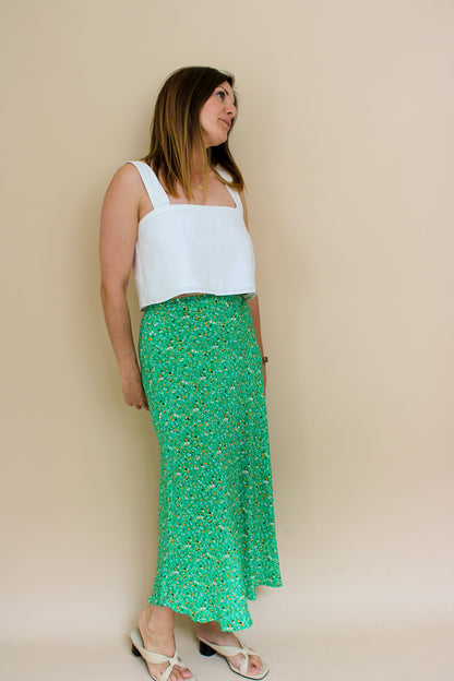 WHISTLES Green Ditsy Blossom Bias Cut Midi Skirt Size 10