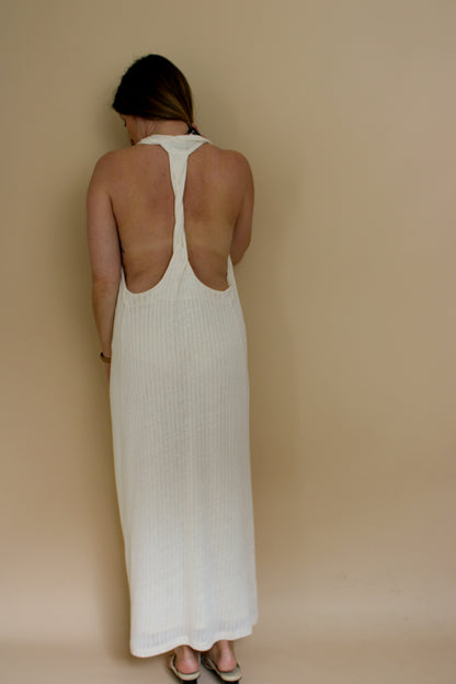 MASSIMO DUTTI Twist Back Halter Rib Knit Maxi Dress Size L