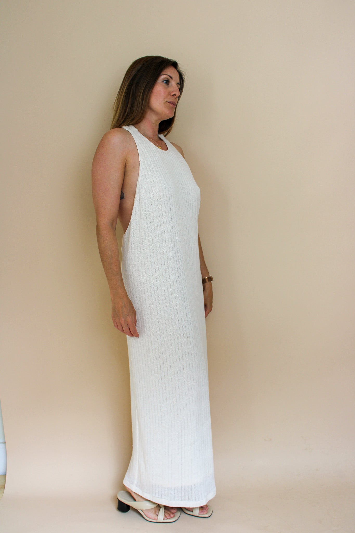 MASSIMO DUTTI Twist Back Halter Rib Knit Maxi Dress Size L