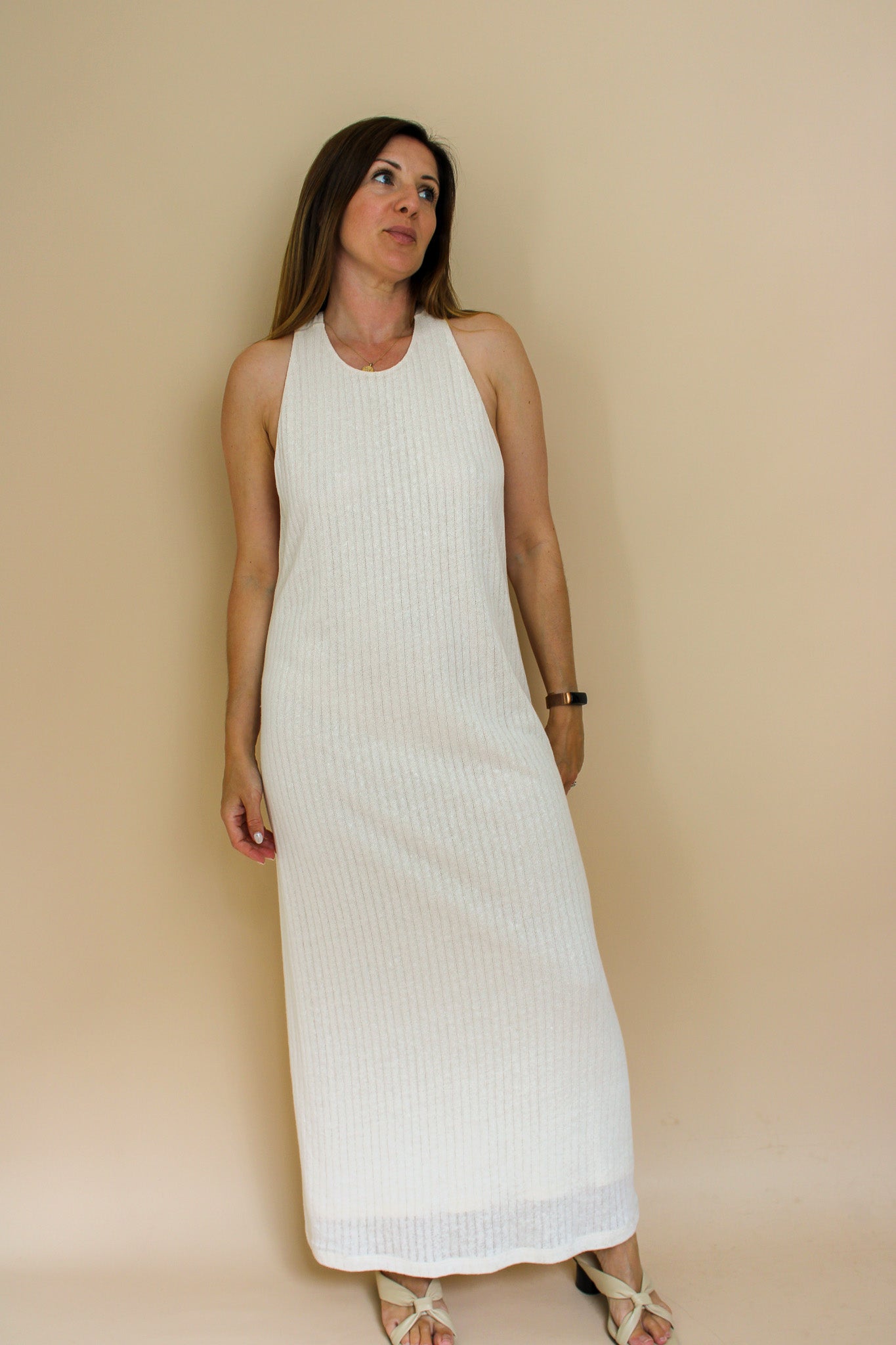 MASSIMO DUTTI Twist Back Halter Rib Knit Maxi Dress Size L