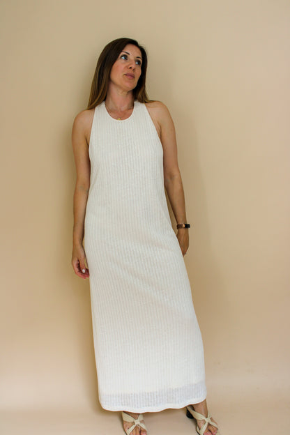 MASSIMO DUTTI Twist Back Halter Rib Knit Maxi Dress Size L