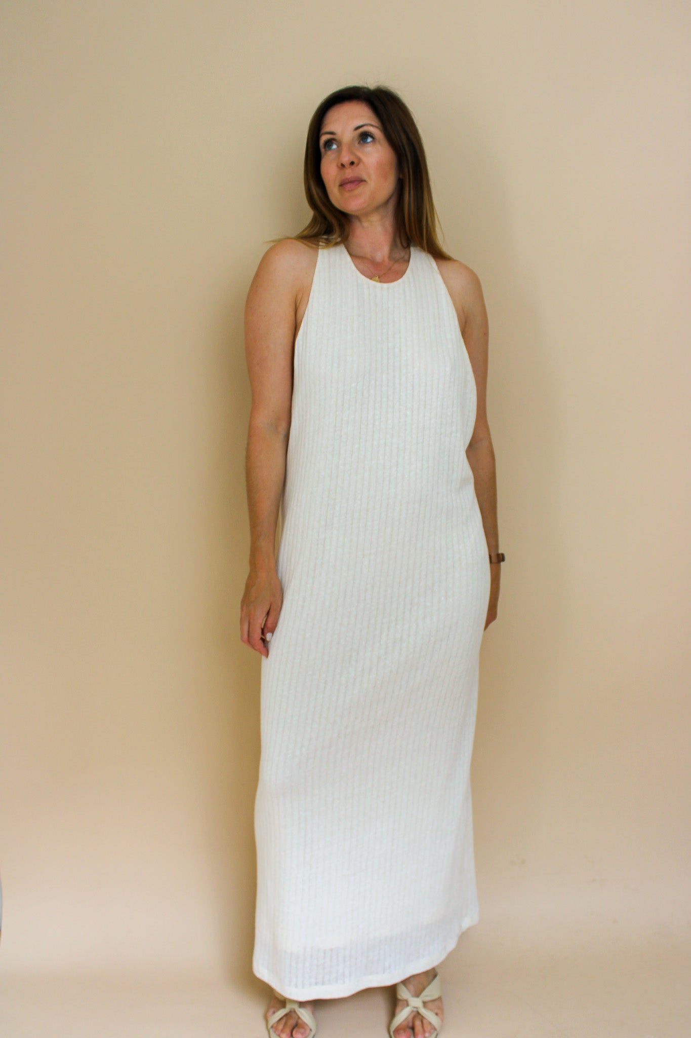 MASSIMO DUTTI Twist Back Halter Rib Knit Maxi Dress Size L