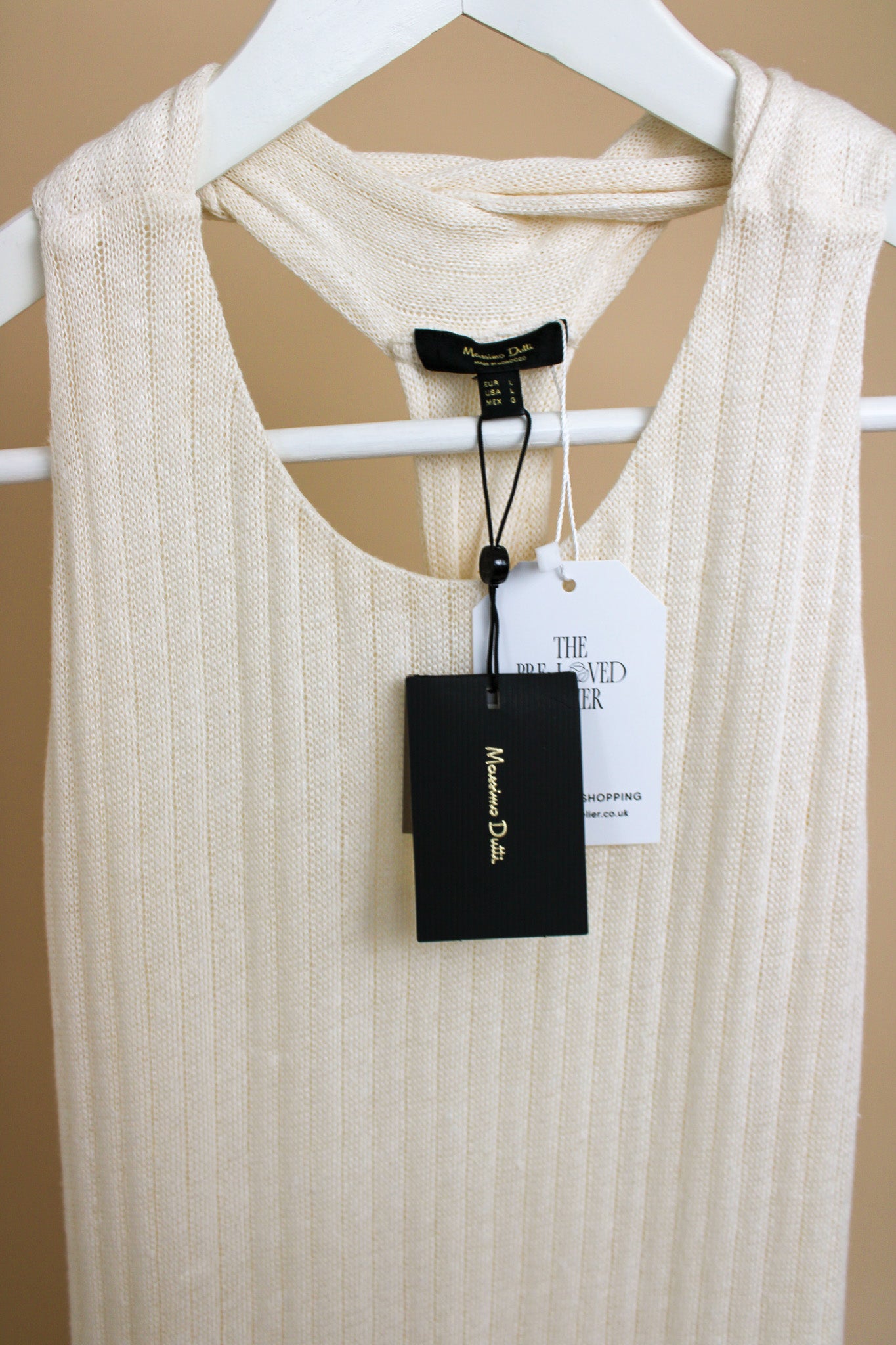 MASSIMO DUTTI Twist Back Halter Rib Knit Maxi Dress Size L