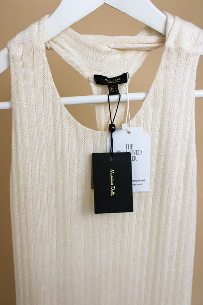 MASSIMO DUTTI Twist Back Halter Rib Knit Maxi Dress Size L
