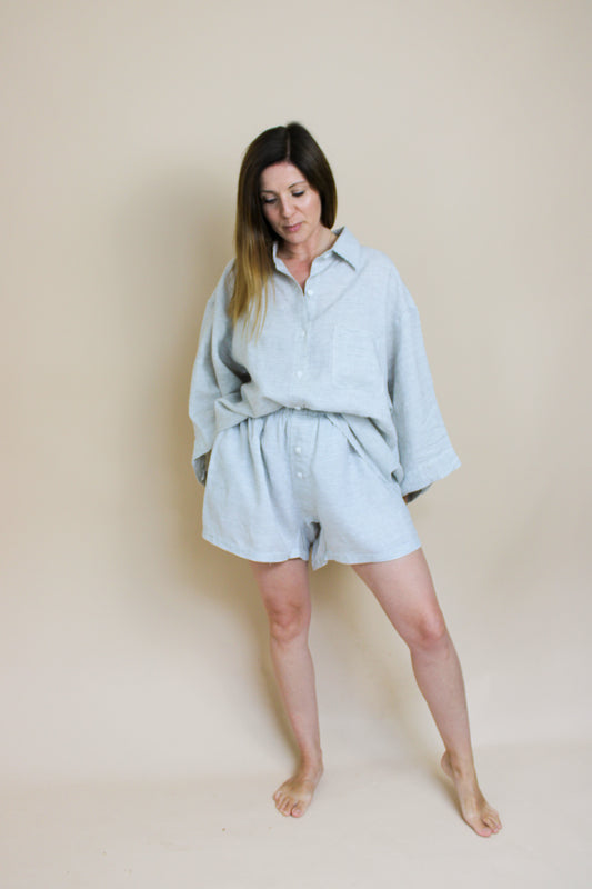DEIJI STUDIOS Linen Stripe '03' Shirt & Short Co-ord Set Size M/L
