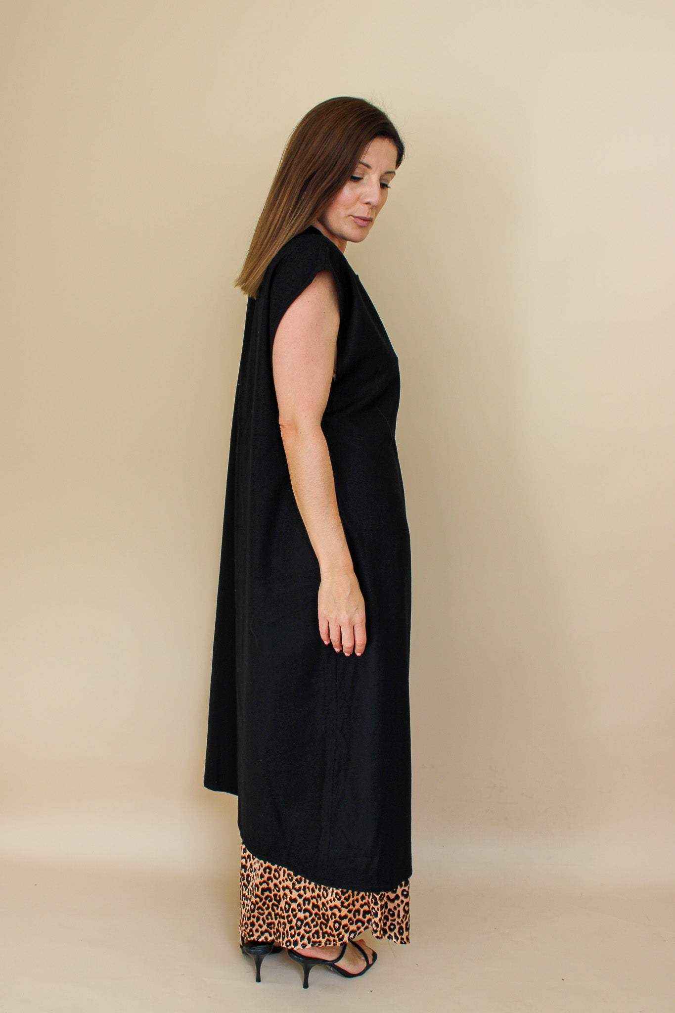 JESSICA LEWIS Long Wool Tunic Vest Size M