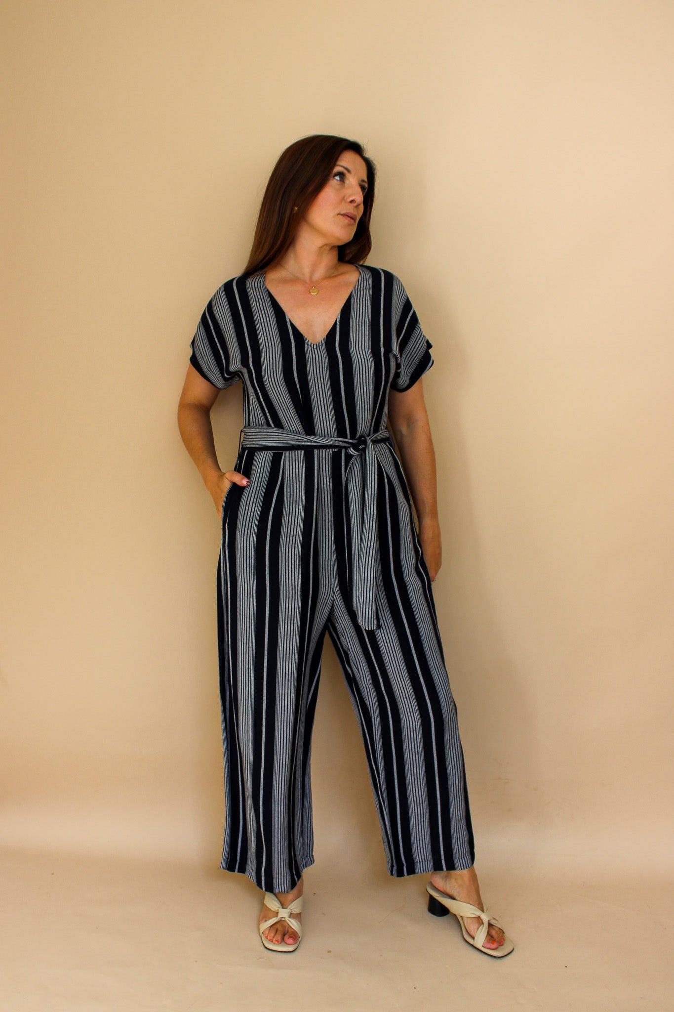 RAILS Angela Mediterranean Stripe Belted Jumpsuit Size M