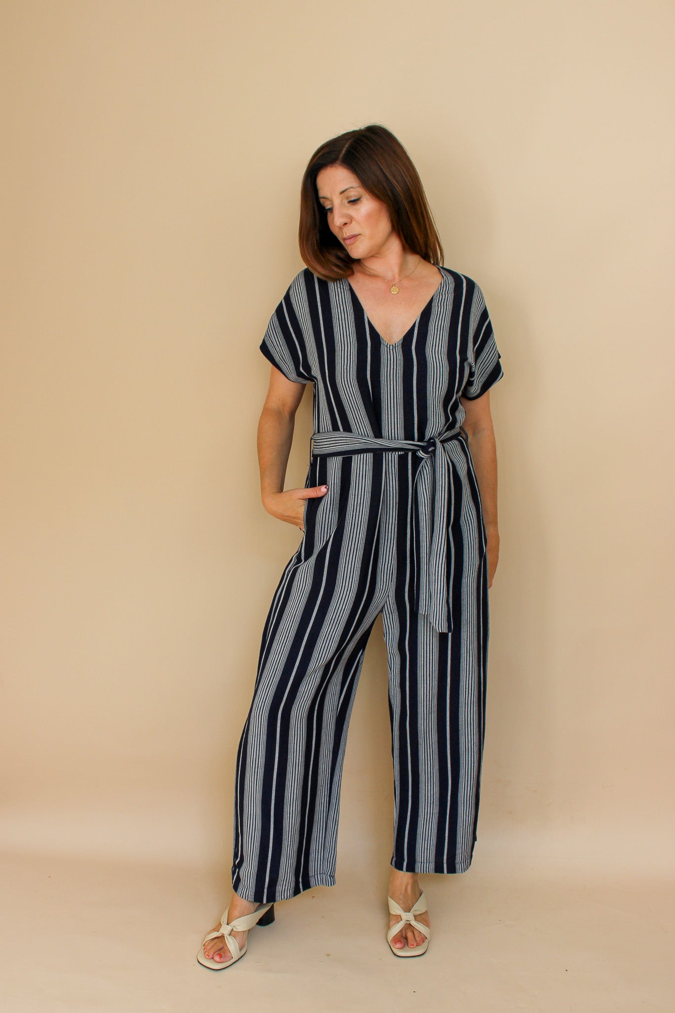 RAILS Angela Mediterranean Stripe Belted Jumpsuit Size M