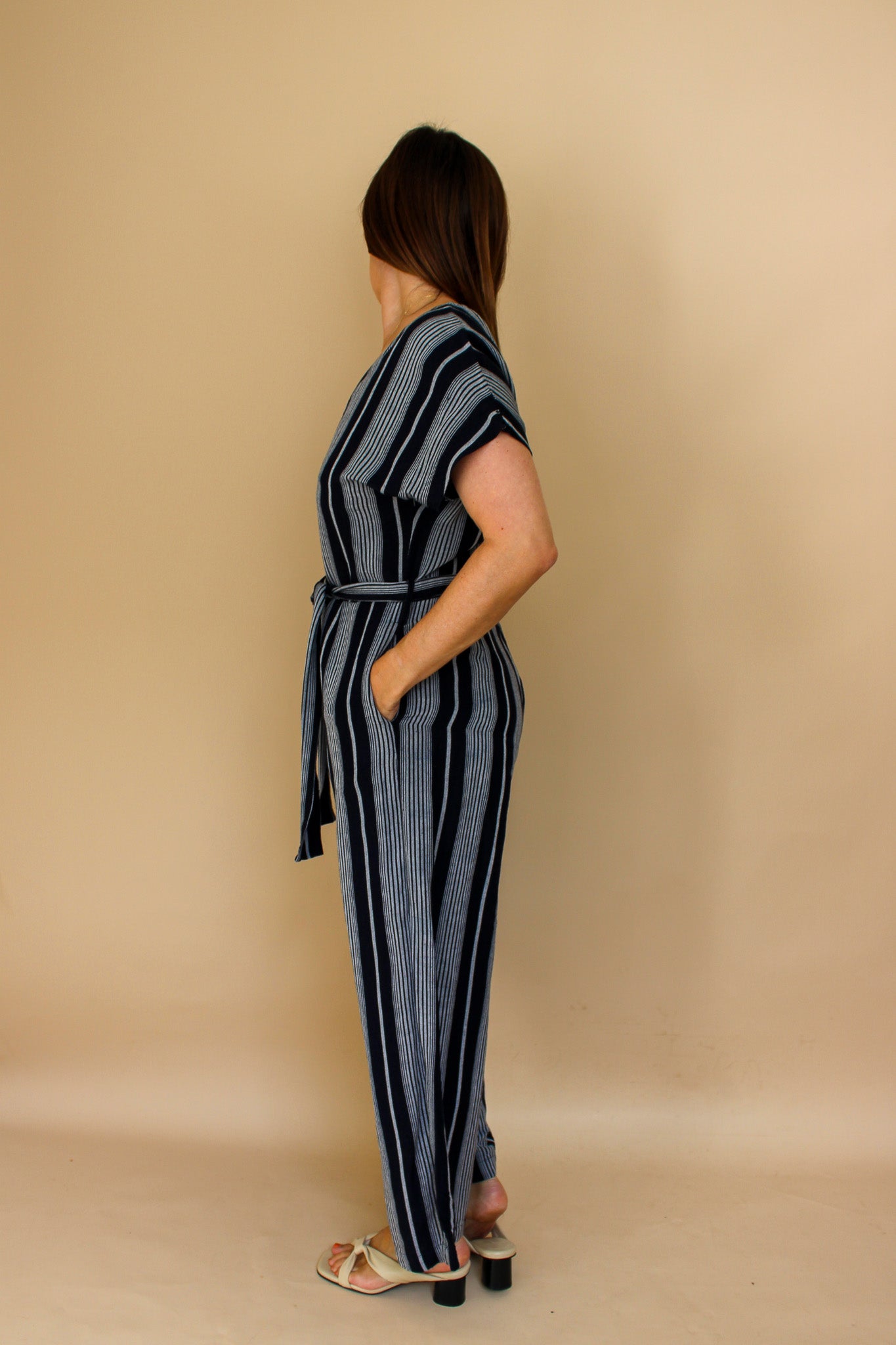 RAILS Angela Mediterranean Stripe Belted Jumpsuit Size M