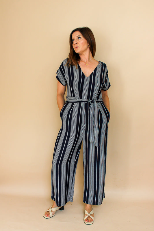 RAILS Angela Mediterranean Stripe Belted Jumpsuit Size M