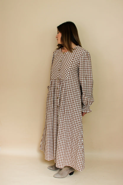 MEADOWS Cortland Long Sleeve Gingham Midi Dress Size 8-10