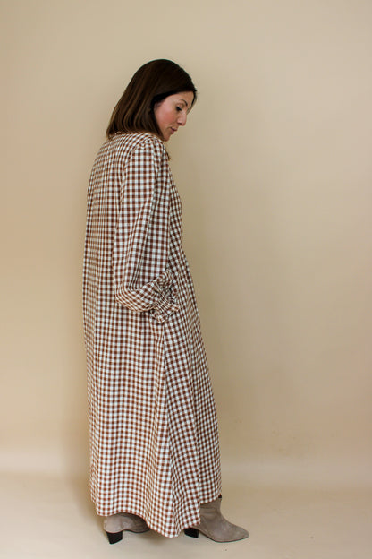 MEADOWS Cortland Long Sleeve Gingham Midi Dress Size 8-10
