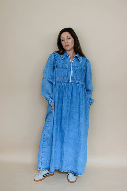 ALIGNE Gabriella Zip Neck Denim Midi Dress Size 12