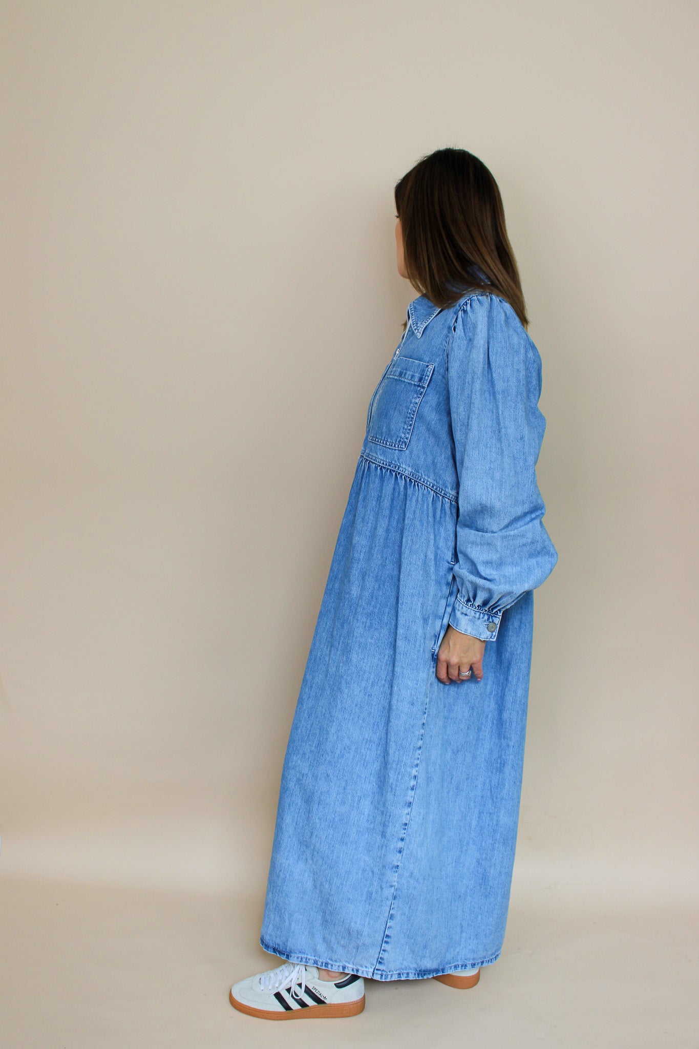 ALIGNE Gabriella Zip Neck Denim Midi Dress Size 12