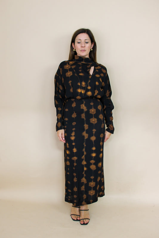 MASSIMO DUTTI Long spot print collared dress Size 8