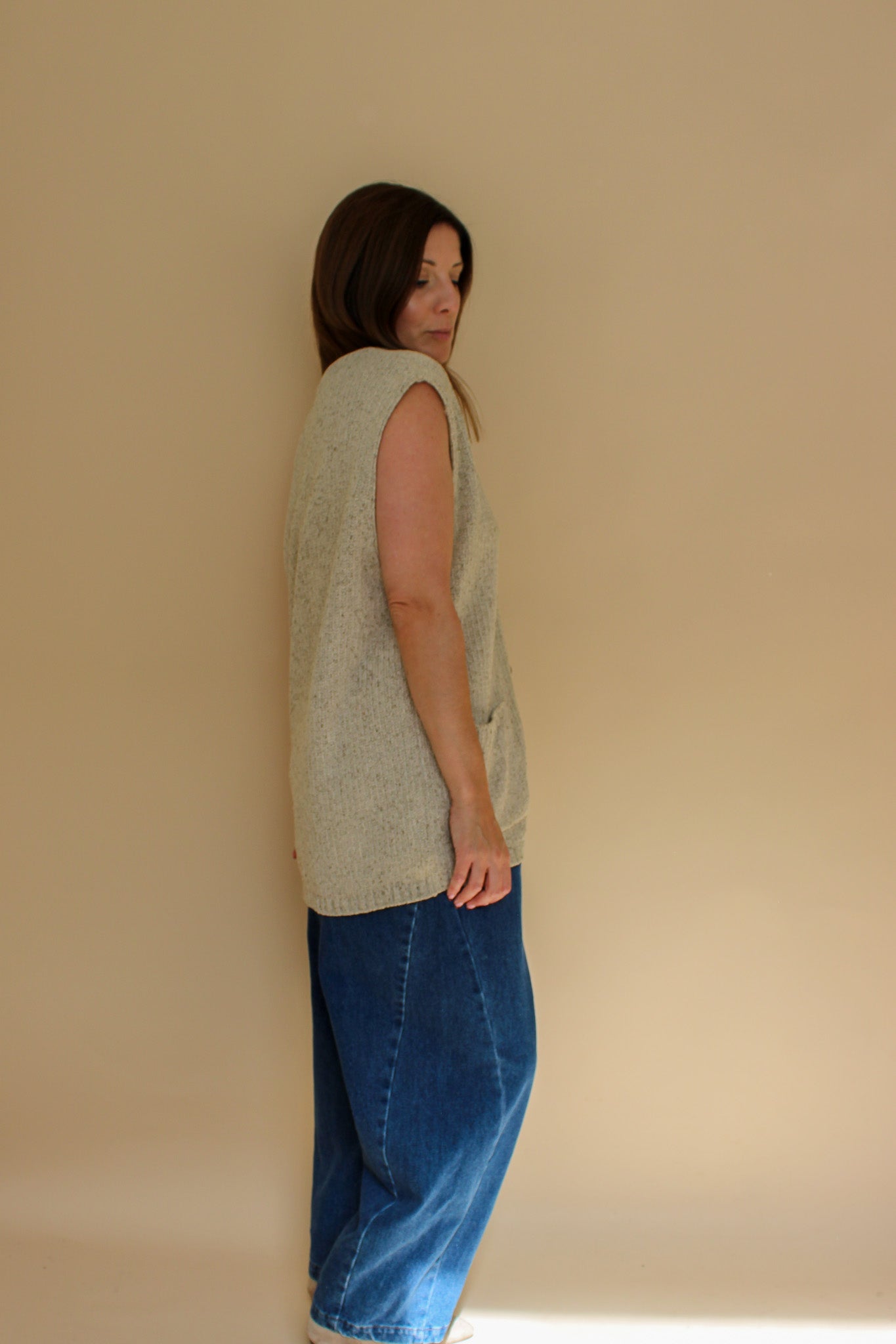 VINTAGE ST MICHAEL Raw Silk Knitted Long Waistcoat Size L