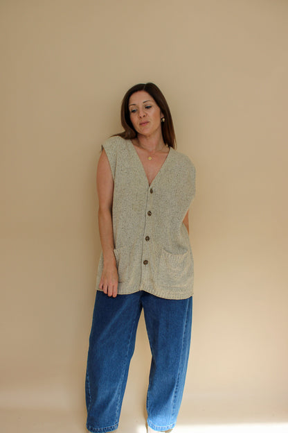 VINTAGE ST MICHAEL Raw Silk Knitted Long Waistcoat Size L