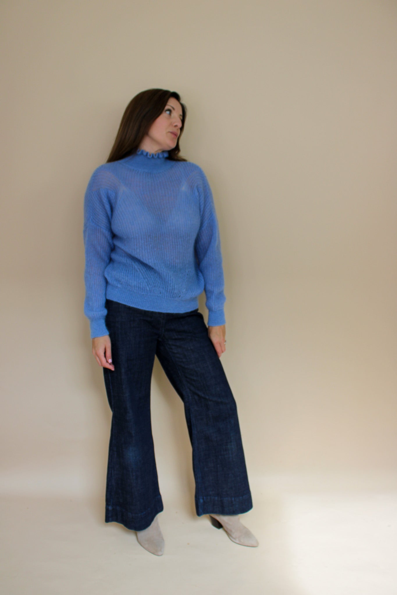 ESSENTIEL ANTWERP Rang High Neck Frill Loose Knit Jumper Size S