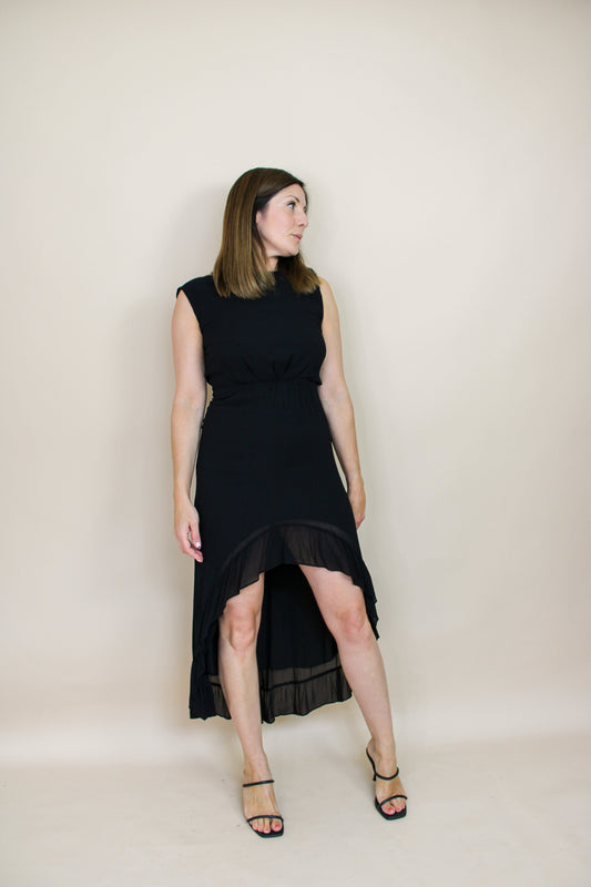 THE KOOPLES V-Back High Low Hem Flounce Dress Size 1 (UK 6-8)