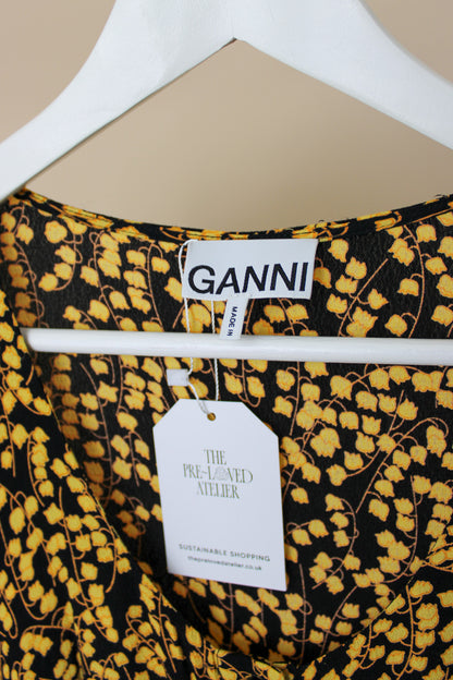 GANNI Ala Georgette Button Floral Long Dress Size 6-8