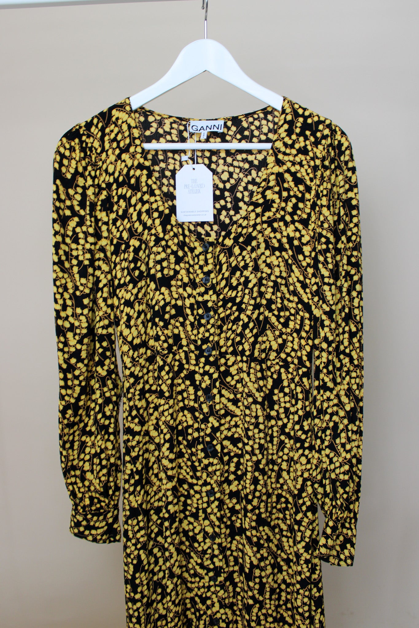 GANNI Ala Georgette Button Floral Long Dress Size 6-8