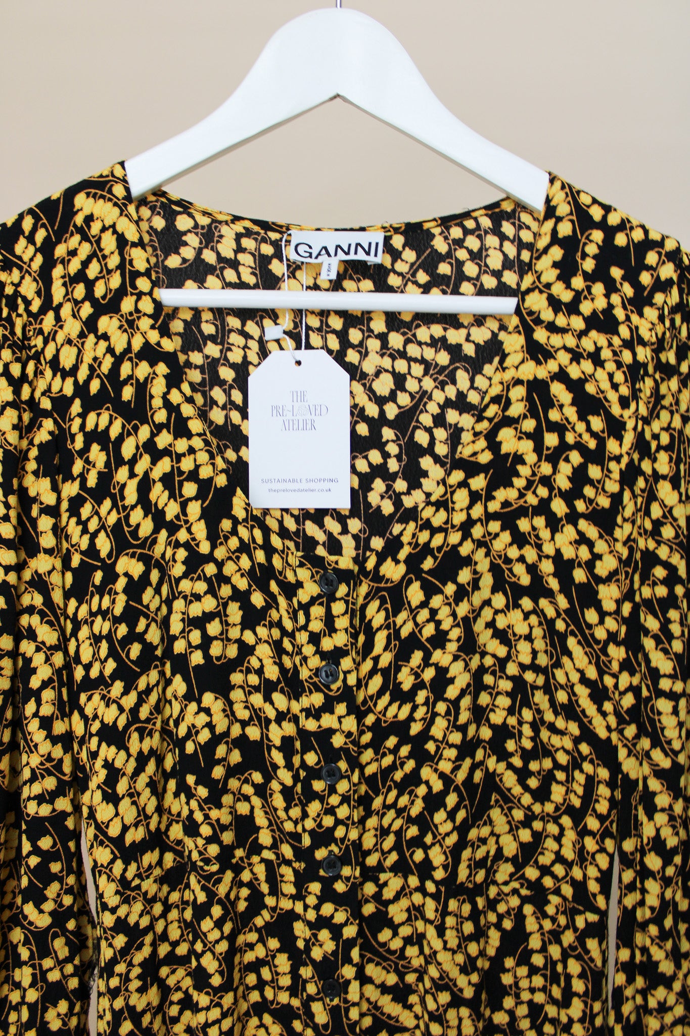 GANNI Ala Georgette Button Floral Long Dress Size 6-8