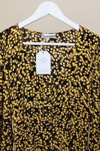 GANNI Ala Georgette Button Floral Long Dress Size 6-8