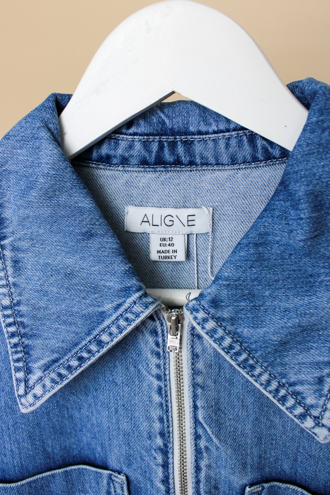 ALIGNE Gabriella Zip Neck Denim Midi Dress Size 12