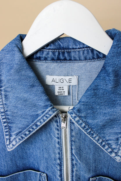 ALIGNE Gabriella Zip Neck Denim Midi Dress Size 12