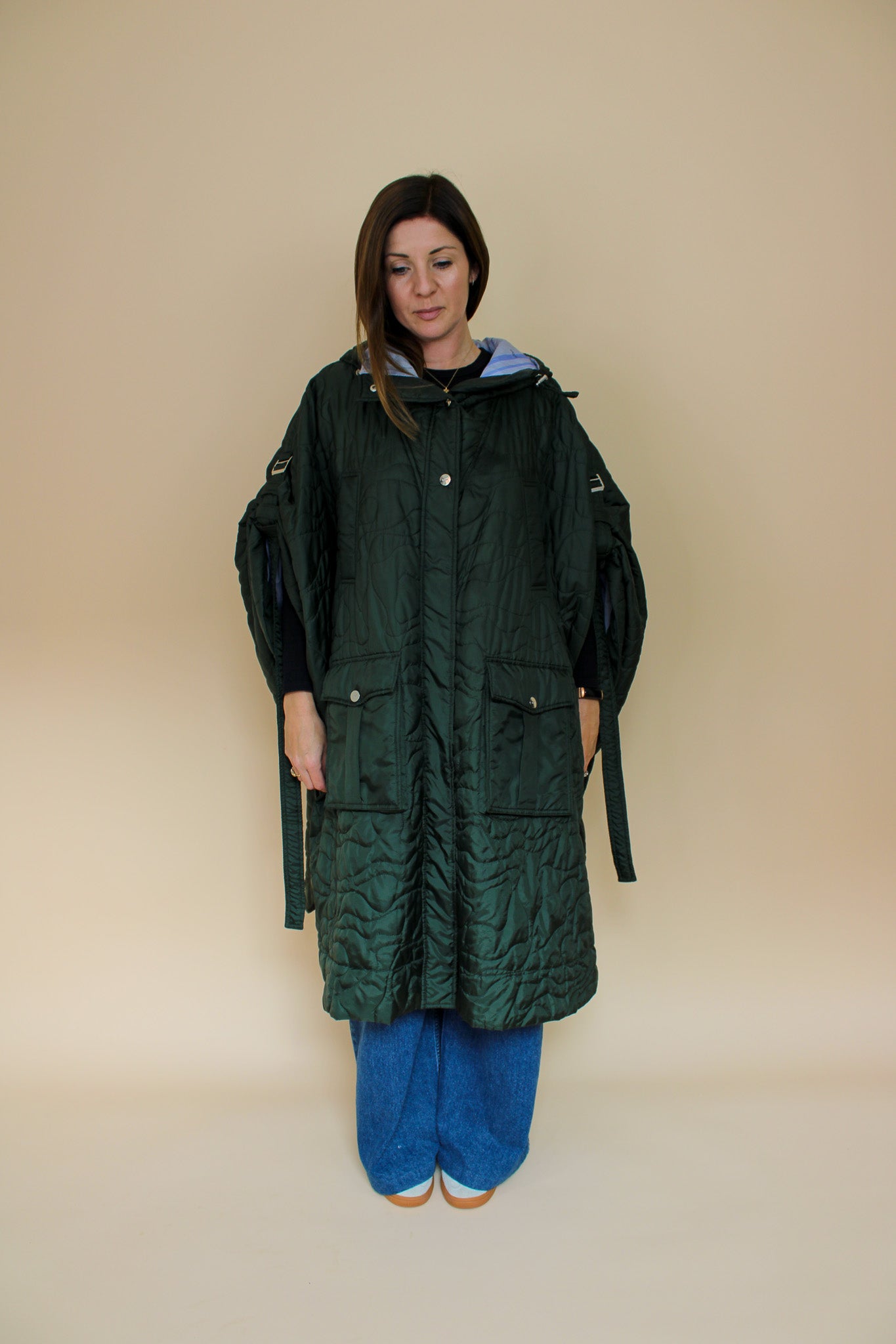 GANNI Quilted recycled polyester oversize cape coat Size XS