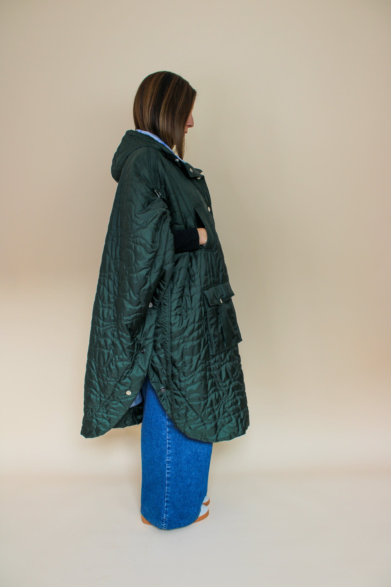 GANNI Quilted recycled polyester oversize cape coat Size XS