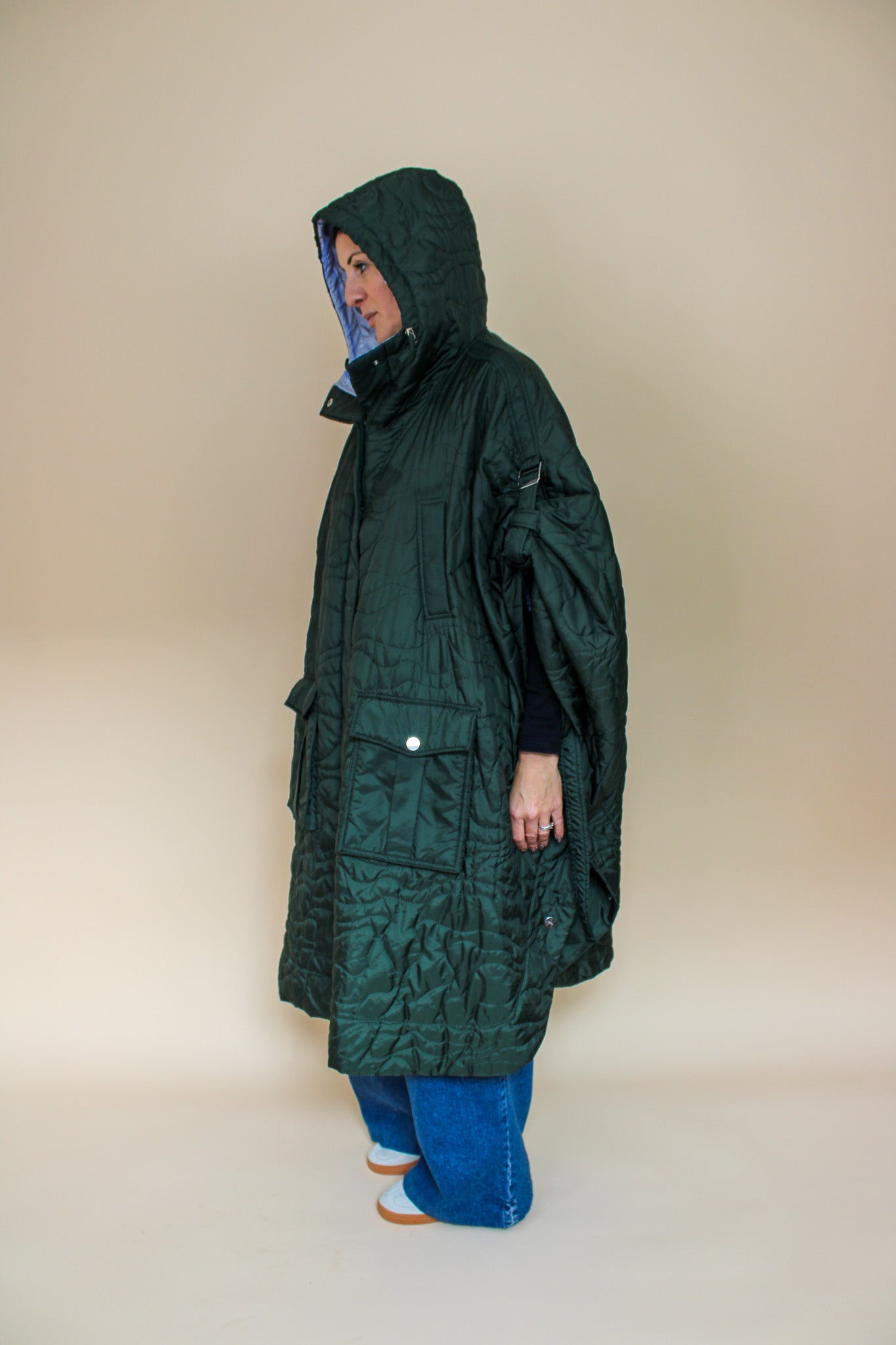 GANNI Quilted recycled polyester oversize cape coat Size XS