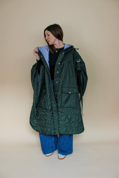 GANNI Quilted recycled polyester oversize cape coat Size XS