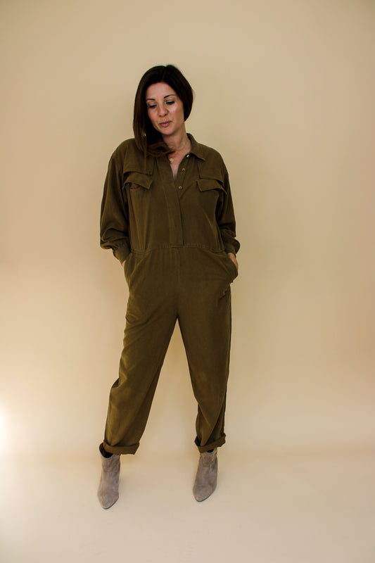 VINTAGE Long Sleeve Utility Linen Mix Jumpsuit Size 10