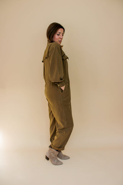 VINTAGE Long Sleeve Utility Linen Mix Jumpsuit Size 10
