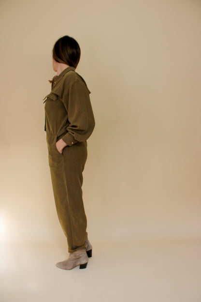 VINTAGE Long Sleeve Utility Linen Mix Jumpsuit Size 10