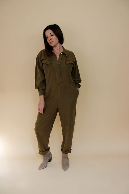 VINTAGE Long Sleeve Utility Linen Mix Jumpsuit Size 10