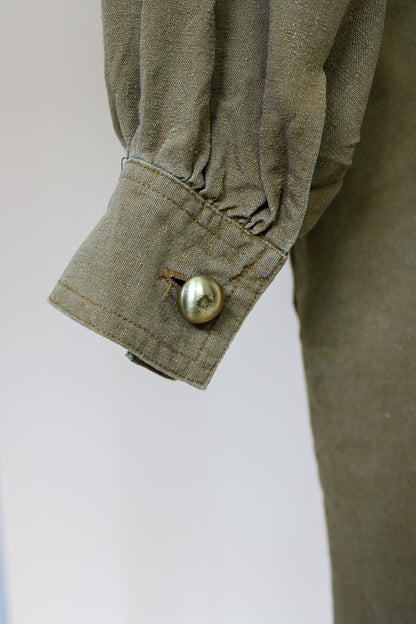 VINTAGE Long Sleeve Utility Linen Mix Jumpsuit Size 10