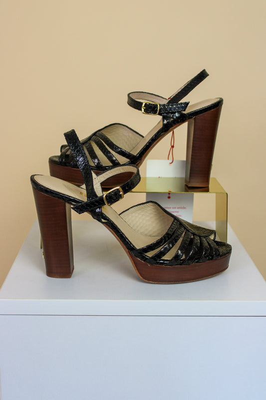 ROUJE Suryana Faux Snakeskin Platform Heels Size 6