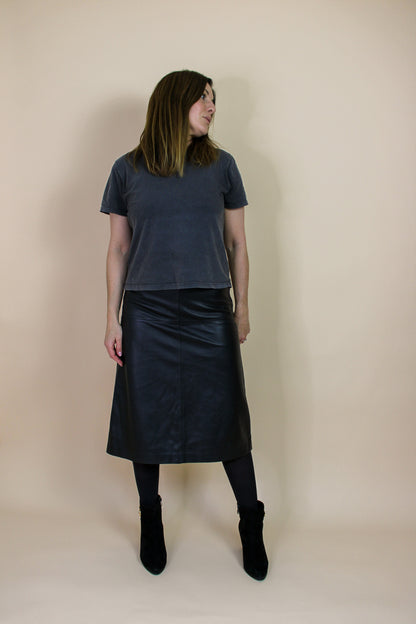 WHISTLES A Line Leather Panel Midi Skirt Size 8