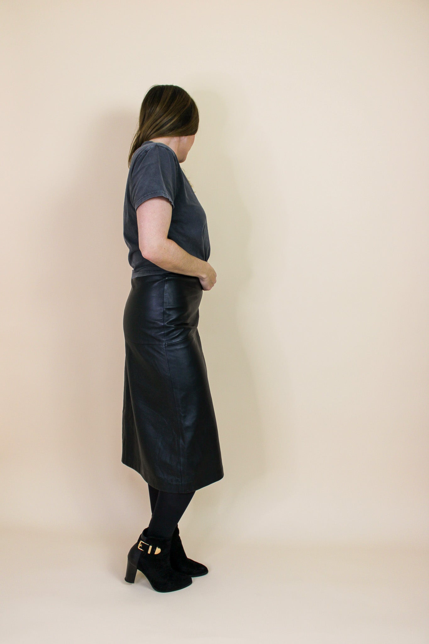 WHISTLES A Line Leather Panel Midi Skirt Size 8