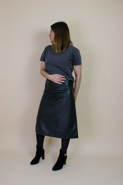 WHISTLES A Line Leather Panel Midi Skirt Size 8