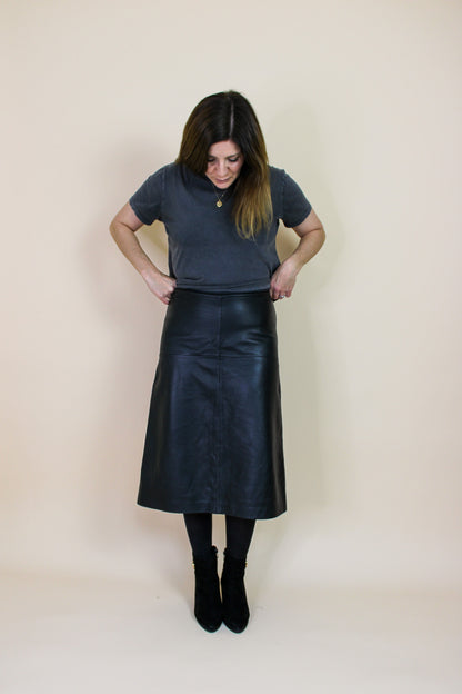 WHISTLES A Line Leather Panel Midi Skirt Size 8