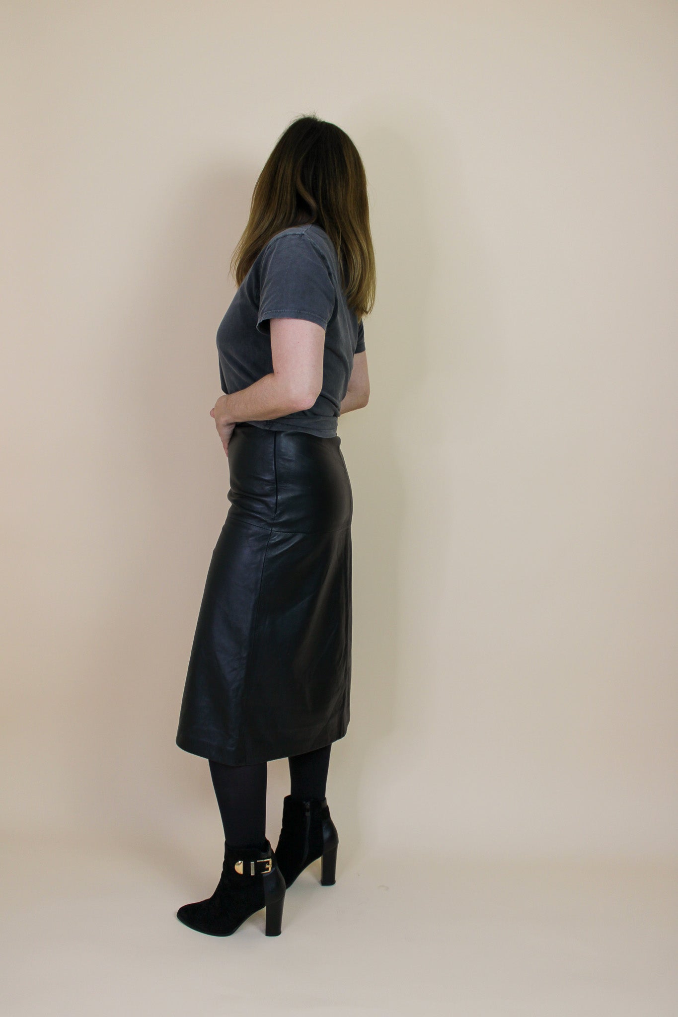 WHISTLES A Line Leather Panel Midi Skirt Size 8