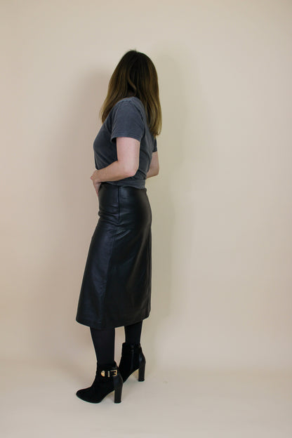 WHISTLES A Line Leather Panel Midi Skirt Size 8