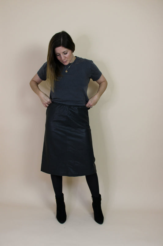 MOSS COPENHAGEN Anine Nappa leather elasticated midi skirt Size S